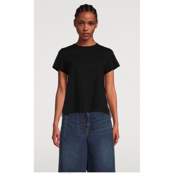 Sacai Black Cotton Sheer Leopard Burnout Back Pocket T-Shirt 22-06142 Size 2
